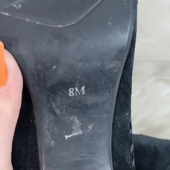 Linea Paolo Womens Suede Leather Square Toe Chunky Heel Black Mid-Calf Boot Chic - Picture 10 of 12